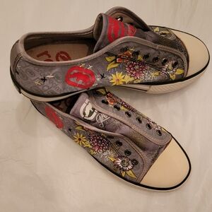 Marc Ecko Gray Floral Sneakers with Red and Yellow Accents